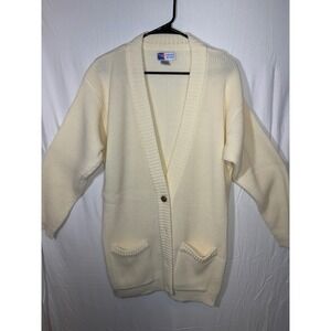 Lindsey Blake Cream Cardigan Sweater Women's Large Button Front Pockets‎